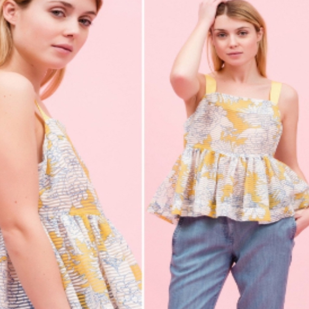 Paul & Joe Yellow Nassau Peplum Floral Flounce Hem Tank Top